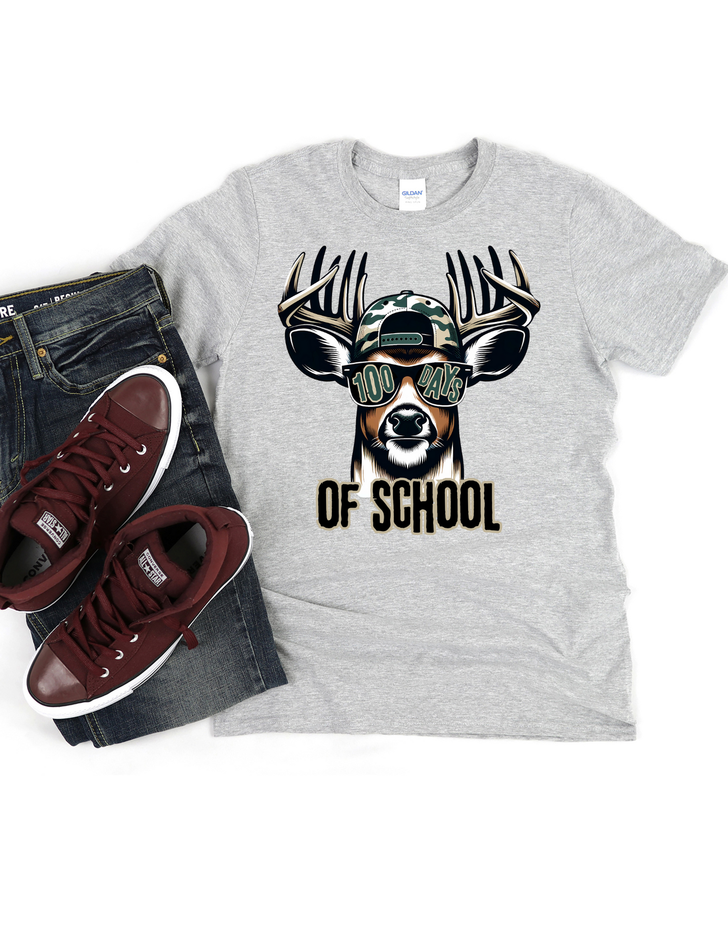 100 Days of School Buck Youth T Shirt