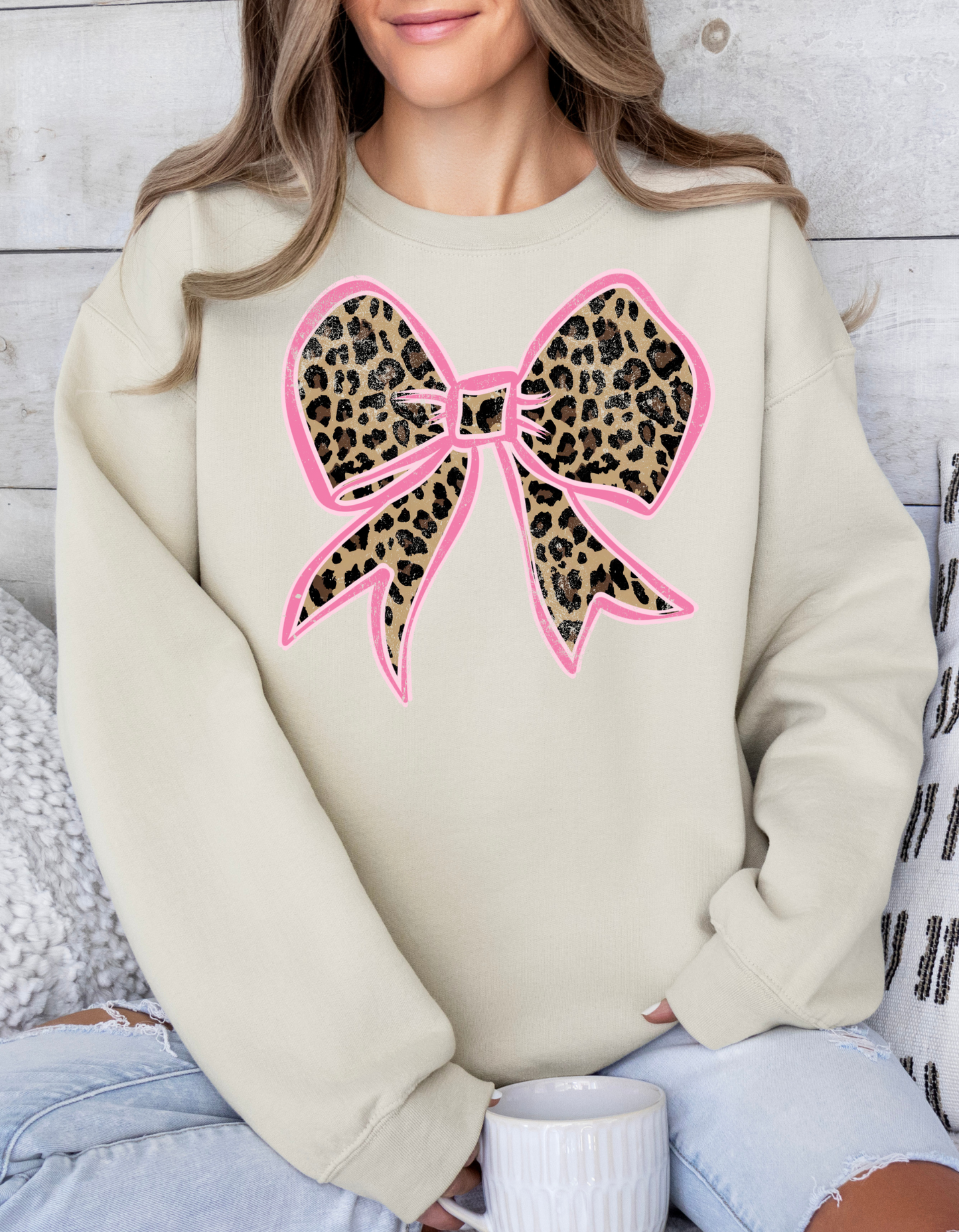 Distressed Leopard Bow Short/Long Sleeve Shirt or Sweatshirt
