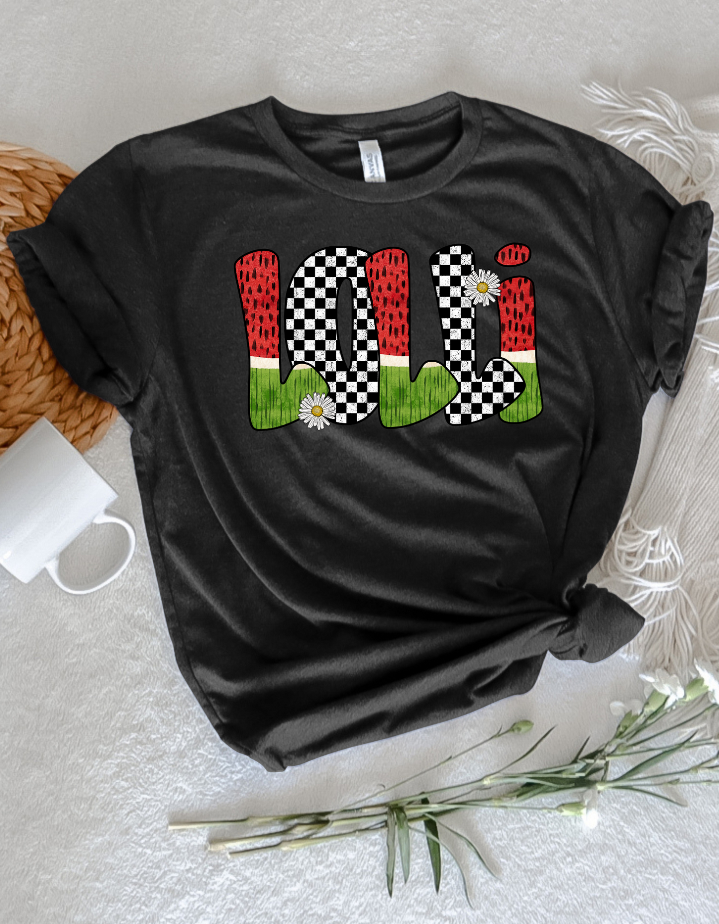 Meme or Lolli Watermelon and Check Design T Shirt