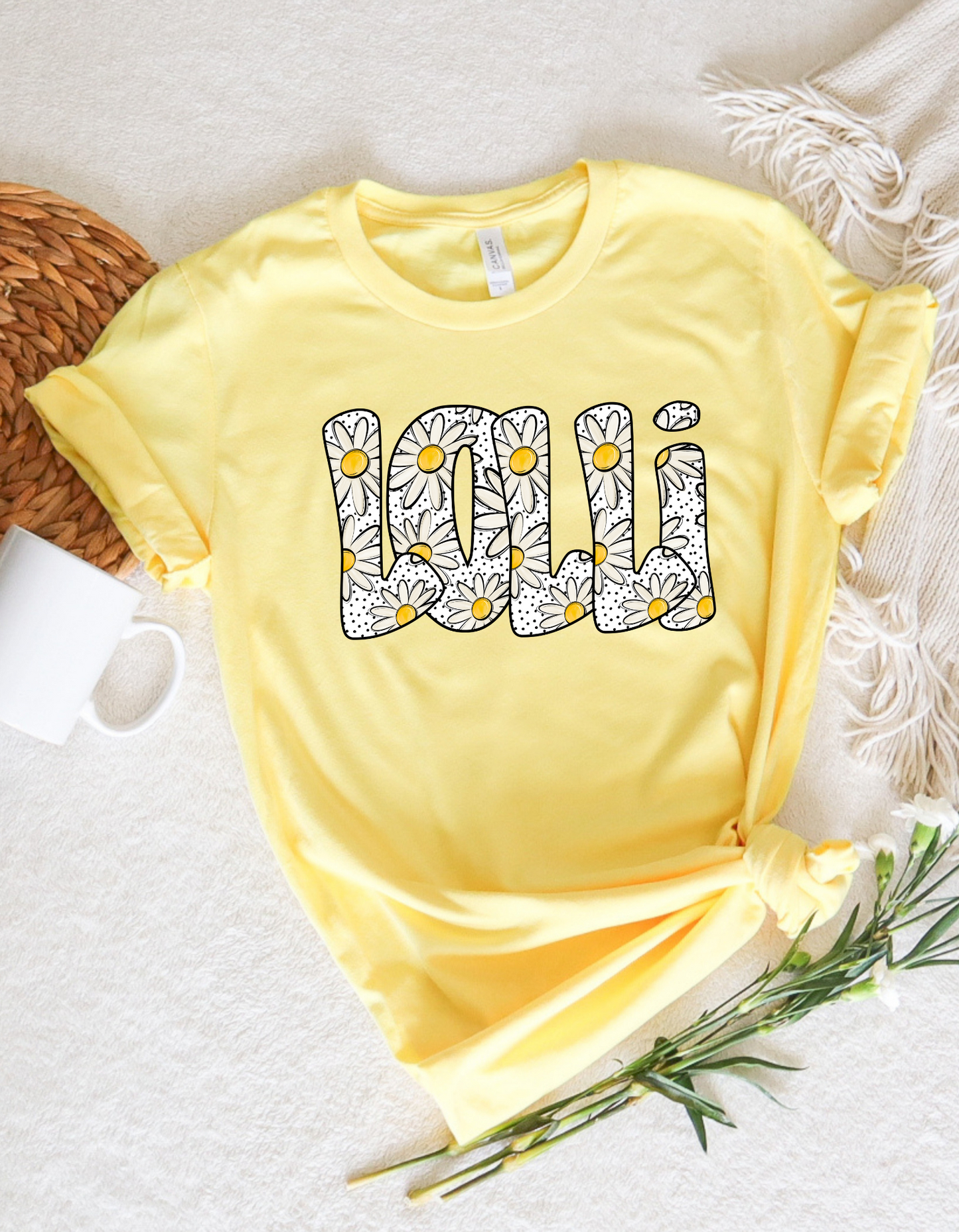 Mama, Grandma, Lolli, or Nanny Daisy Print T Shirt