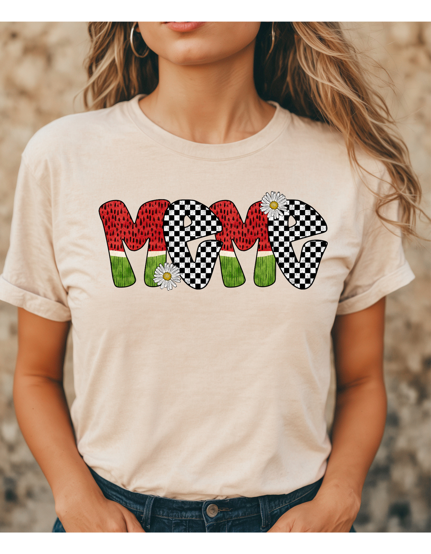 Meme or Lolli Watermelon and Check Design T Shirt