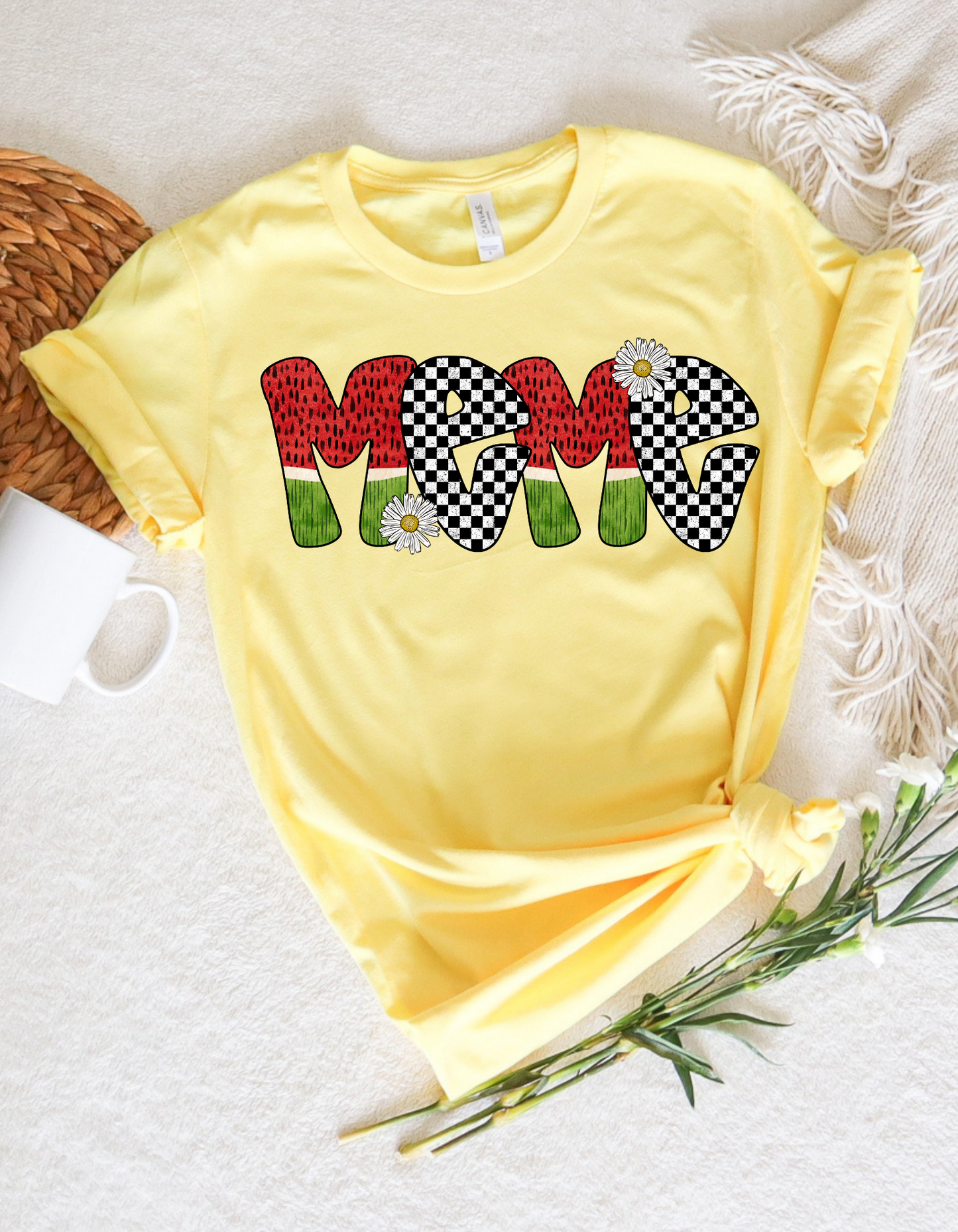 Meme or Lolli Watermelon and Check Design T Shirt