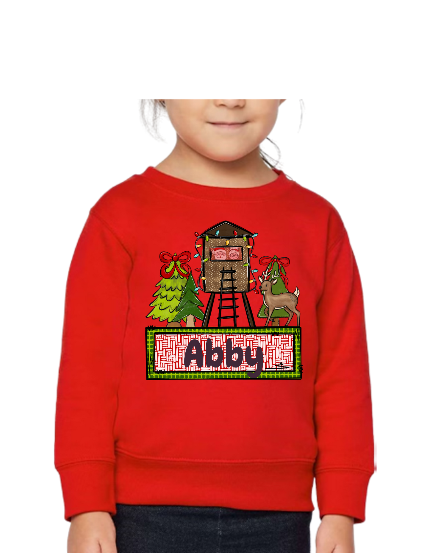 Personalized Girl Deer Stand Christmas Design Long Sleeves or Sweatshirt