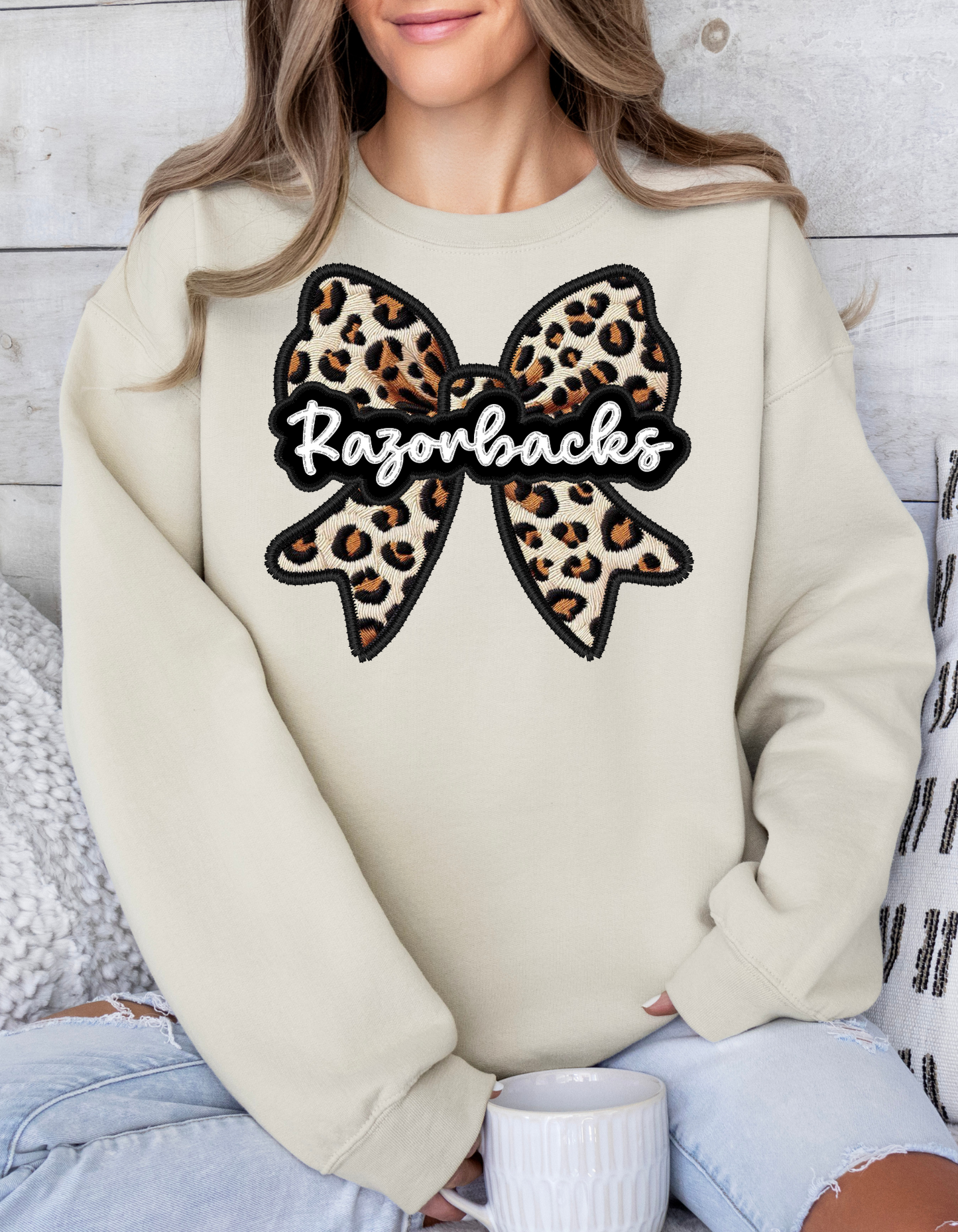 Razorbacks Leopard Bow Long Sleeve Shirt or Sweatshirt