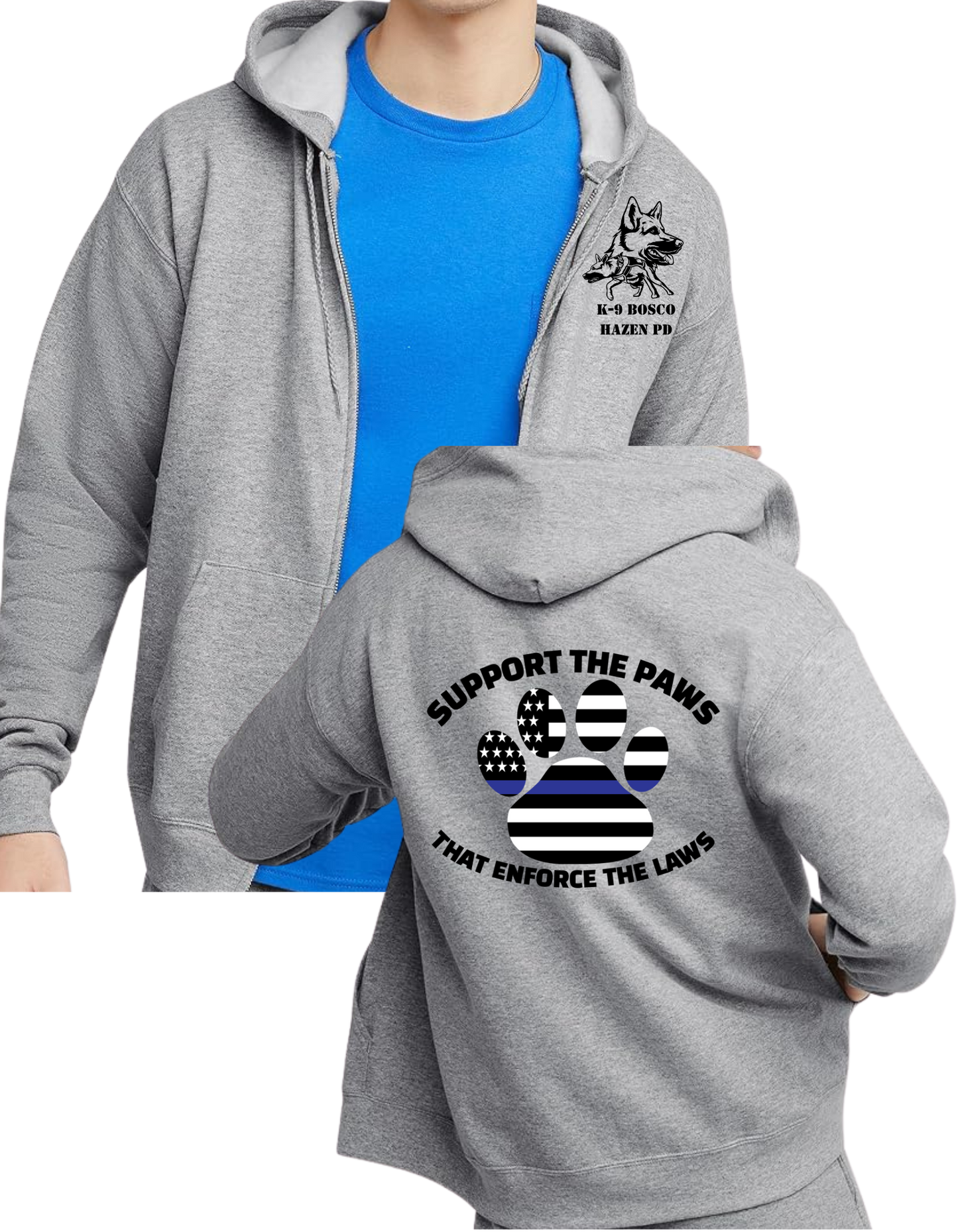 Support the Paws K-9 Bosco Zip Up Hoodie