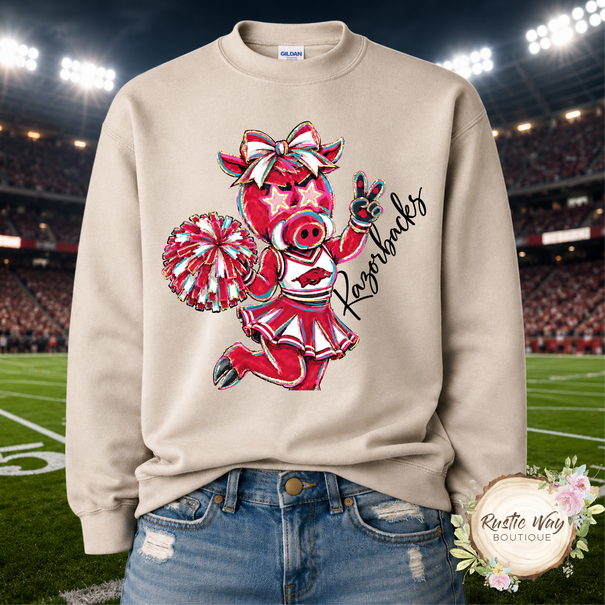 Oversized Razorback Mascot Cheerleader Sweatshirt