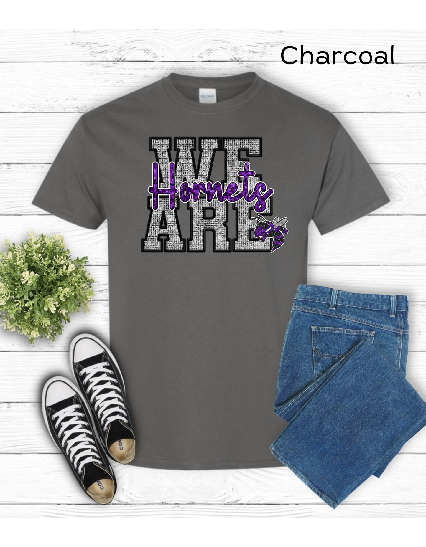 We Are Hornets faux sequin T shirt