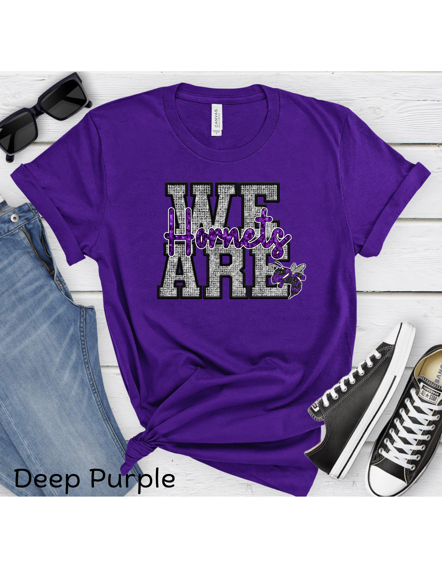 We Are Hornets faux sequin T shirt