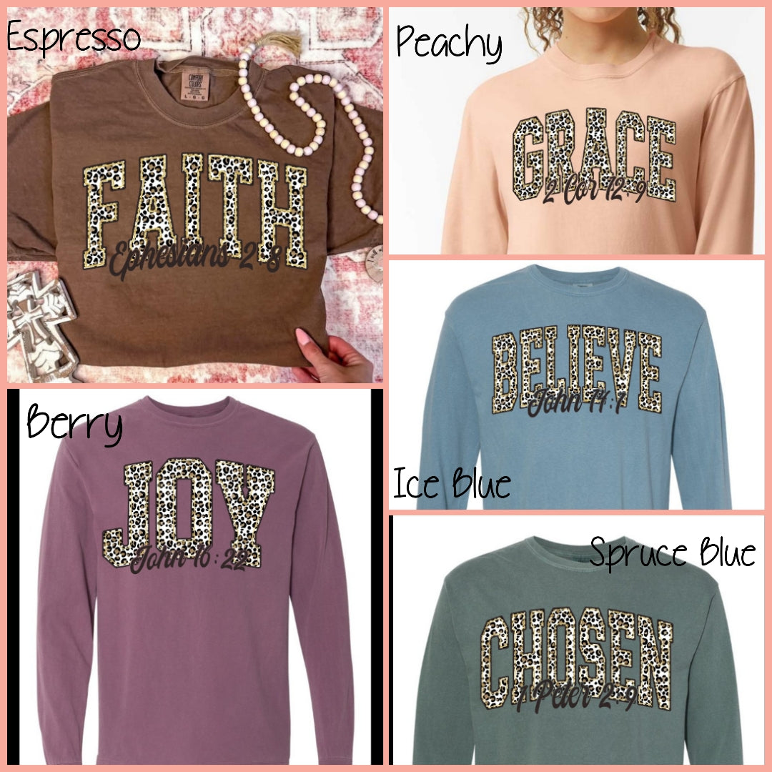 Faith Based Leopard Print Long Sleeve Shirts