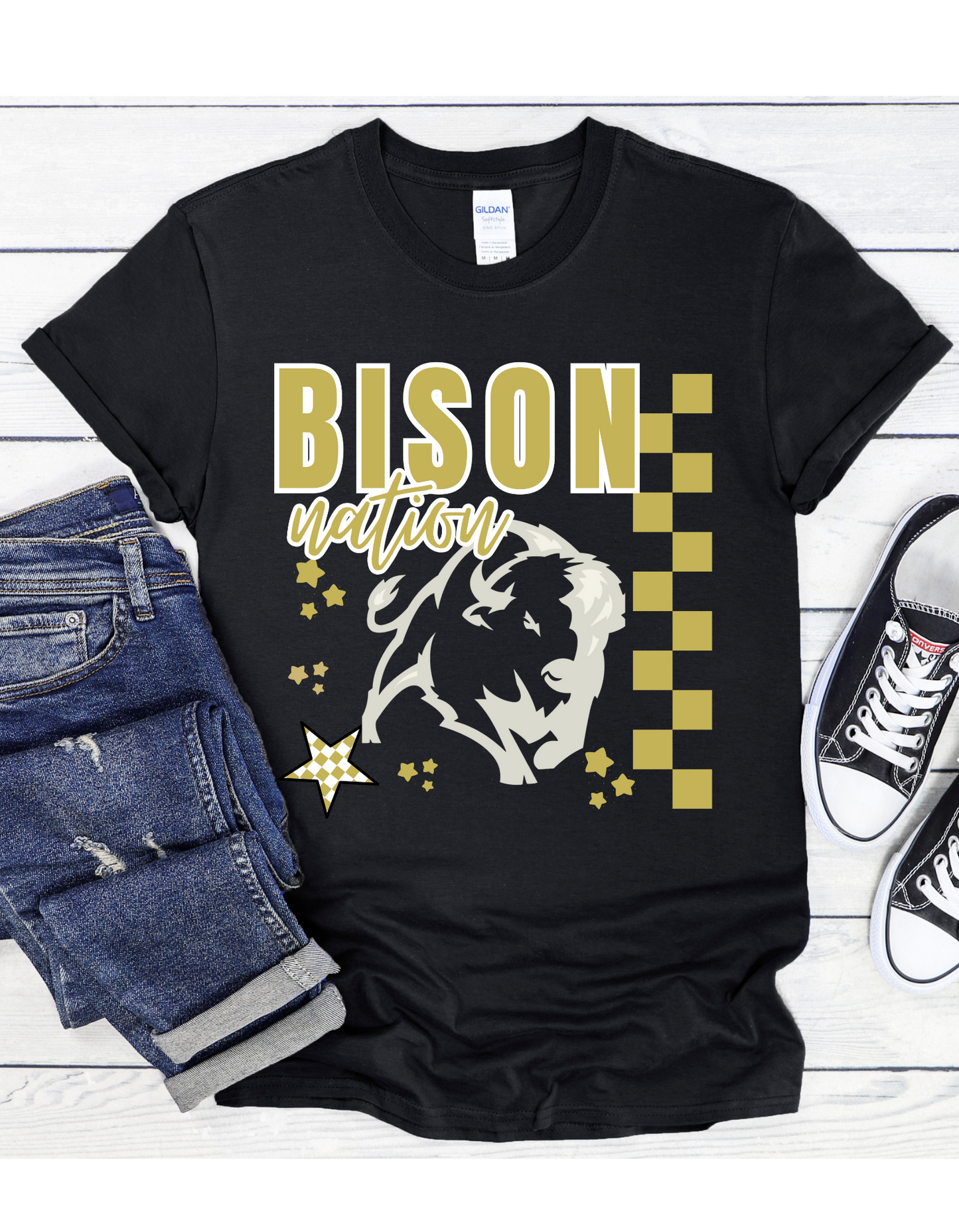 Bison Checker Short or Long Sleeve T Shirt