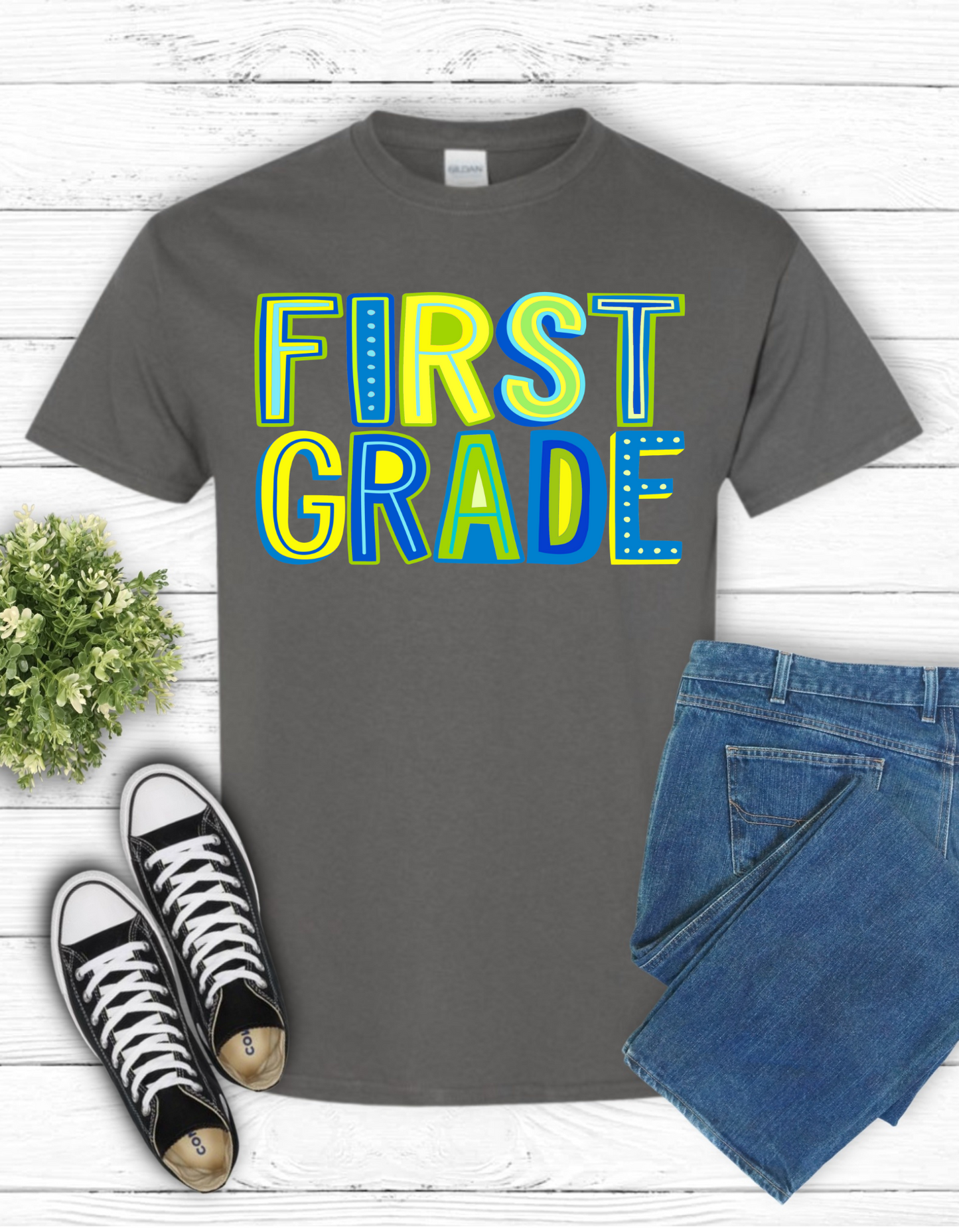 Green and Blue Print Grade Level T Shirt