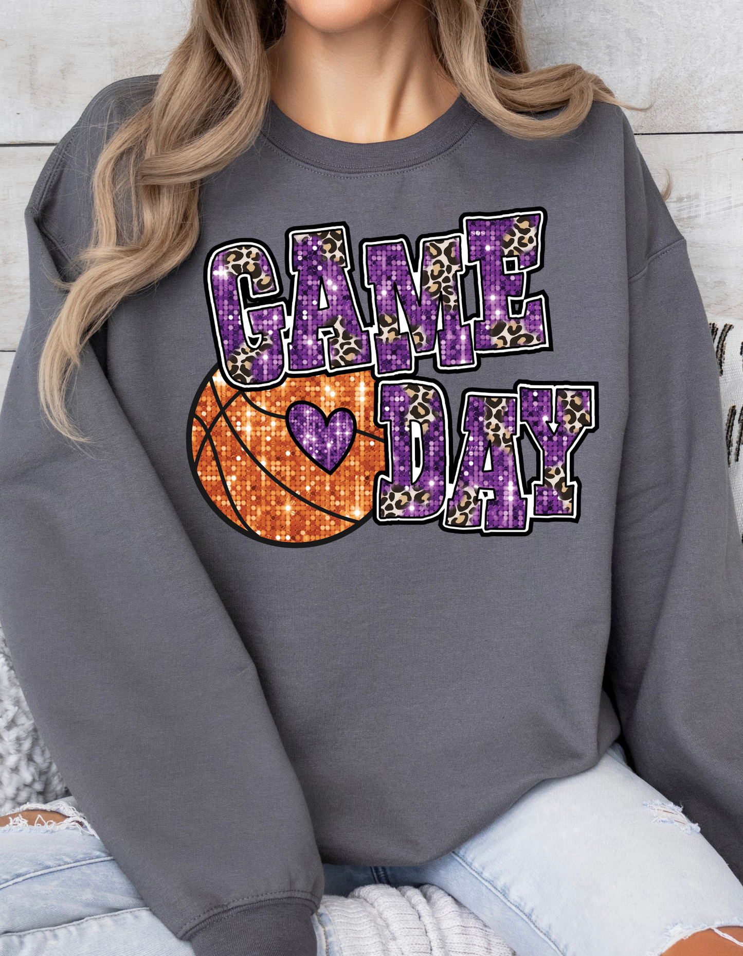 Hornets Faux Glitter Game Day Basketball Short/Long Sleeve, Sweatshirt, or Hoodie
