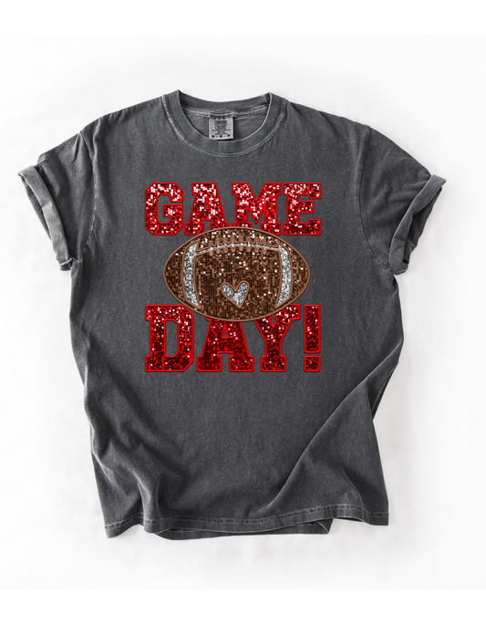 Football Game Day Faux Glitter Short or Long Sleeve T Shirt
