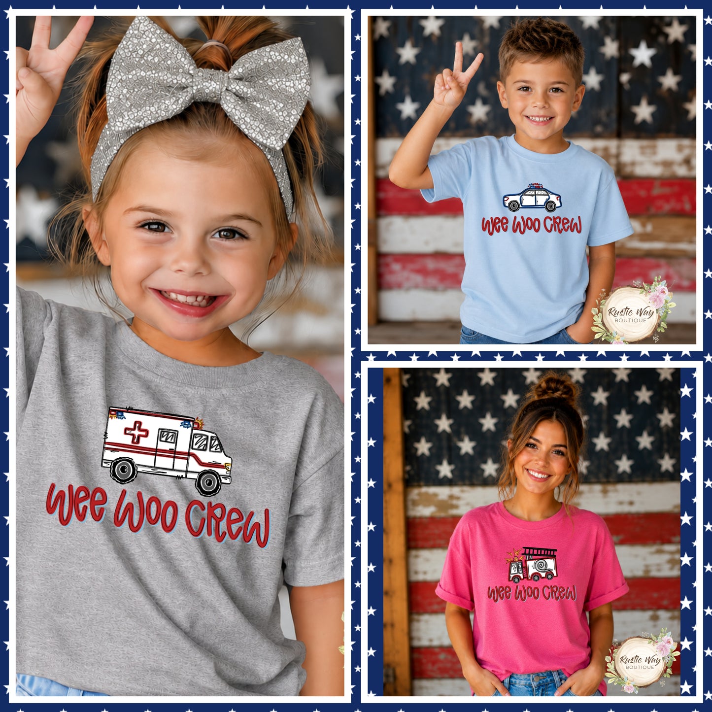 Wee Woo Crew Adult T Shirt (Police Car, Ambulance, or Fire Truck)