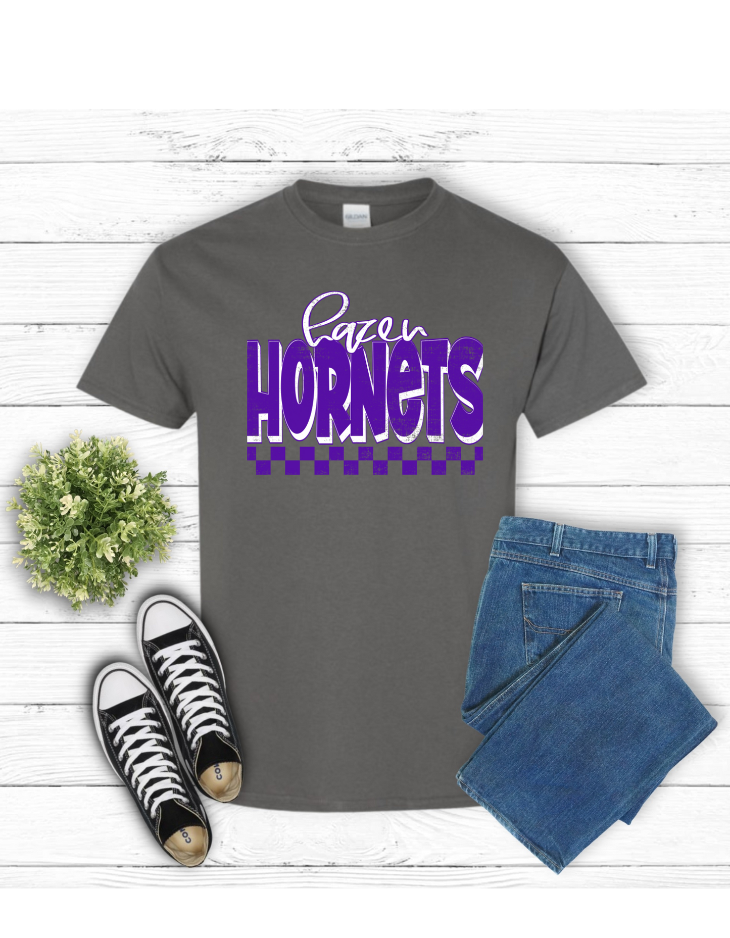 Hazen Hornets Checkered Mascot T shirt