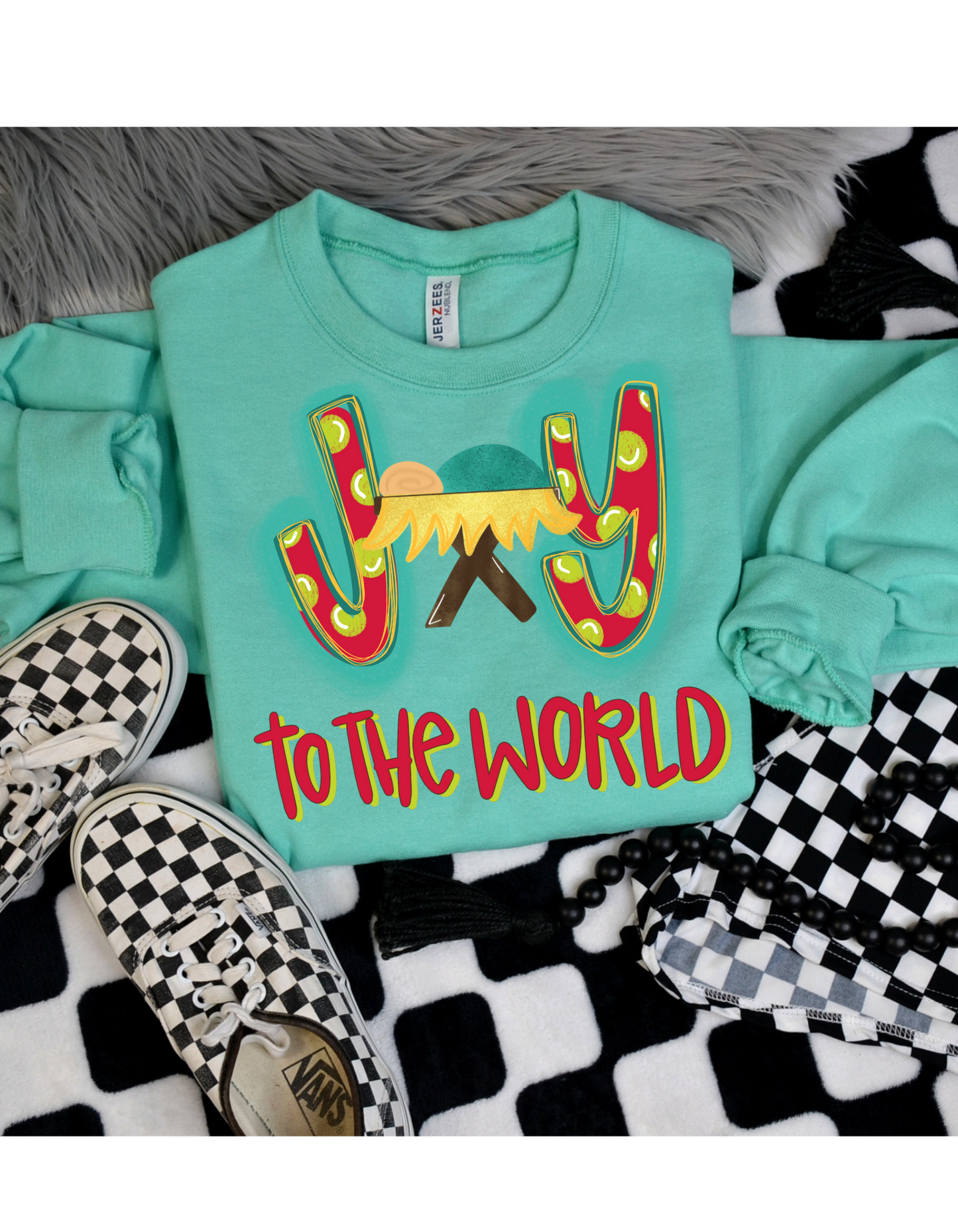 Joy To The World Colorful Manger Short/Long Sleeve Shirt or Sweatshirt