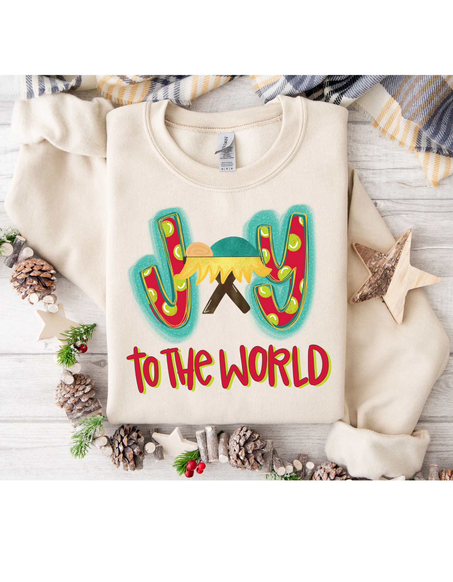 Joy To The World Colorful Manger Short/Long Sleeve Shirt or Sweatshirt