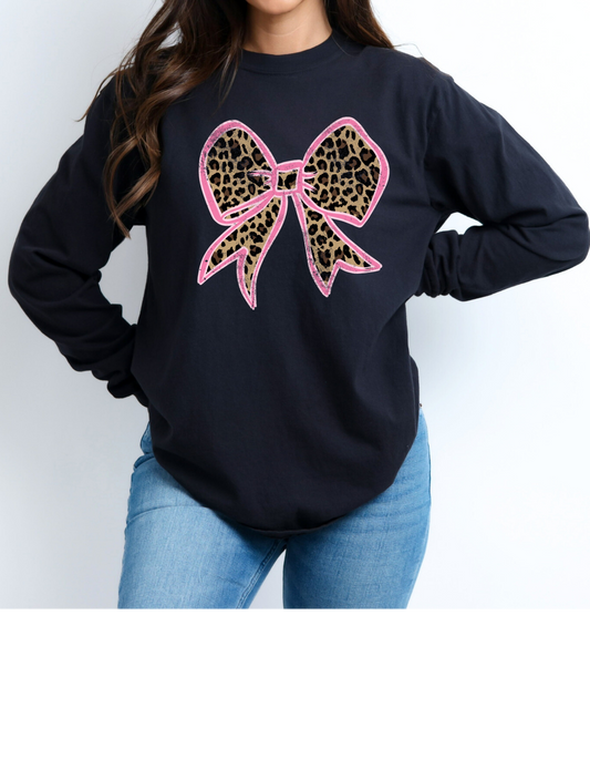 Distressed Leopard Bow Short/Long Sleeve Shirt or Sweatshirt
