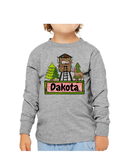 Personalized Boy Deer Stand Christmas Design in Long Sleeves or Sweatshirt