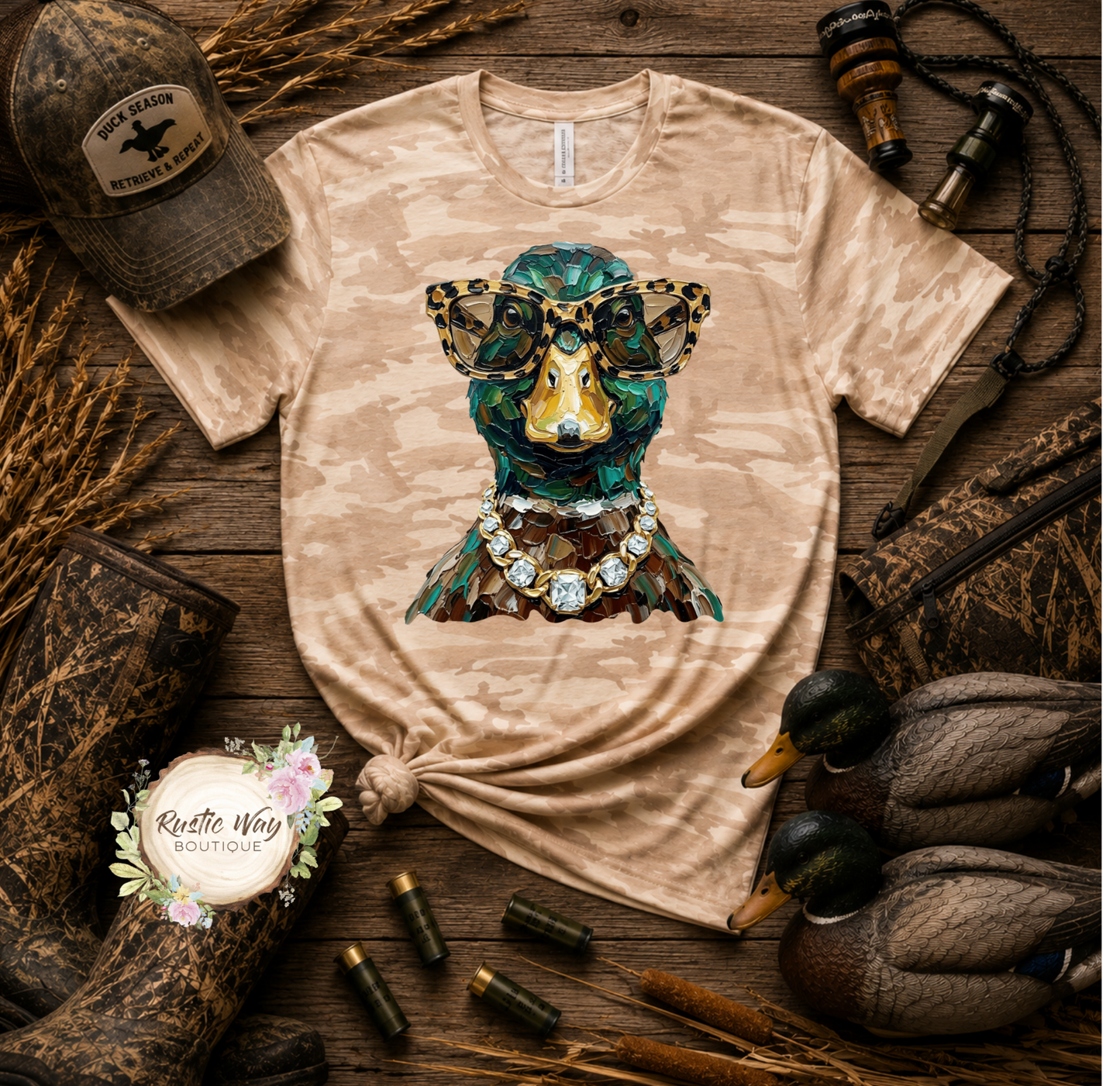 Blingy Duck Or Chocolate Lab Natural Camo T Shirt (Youth & Adult)