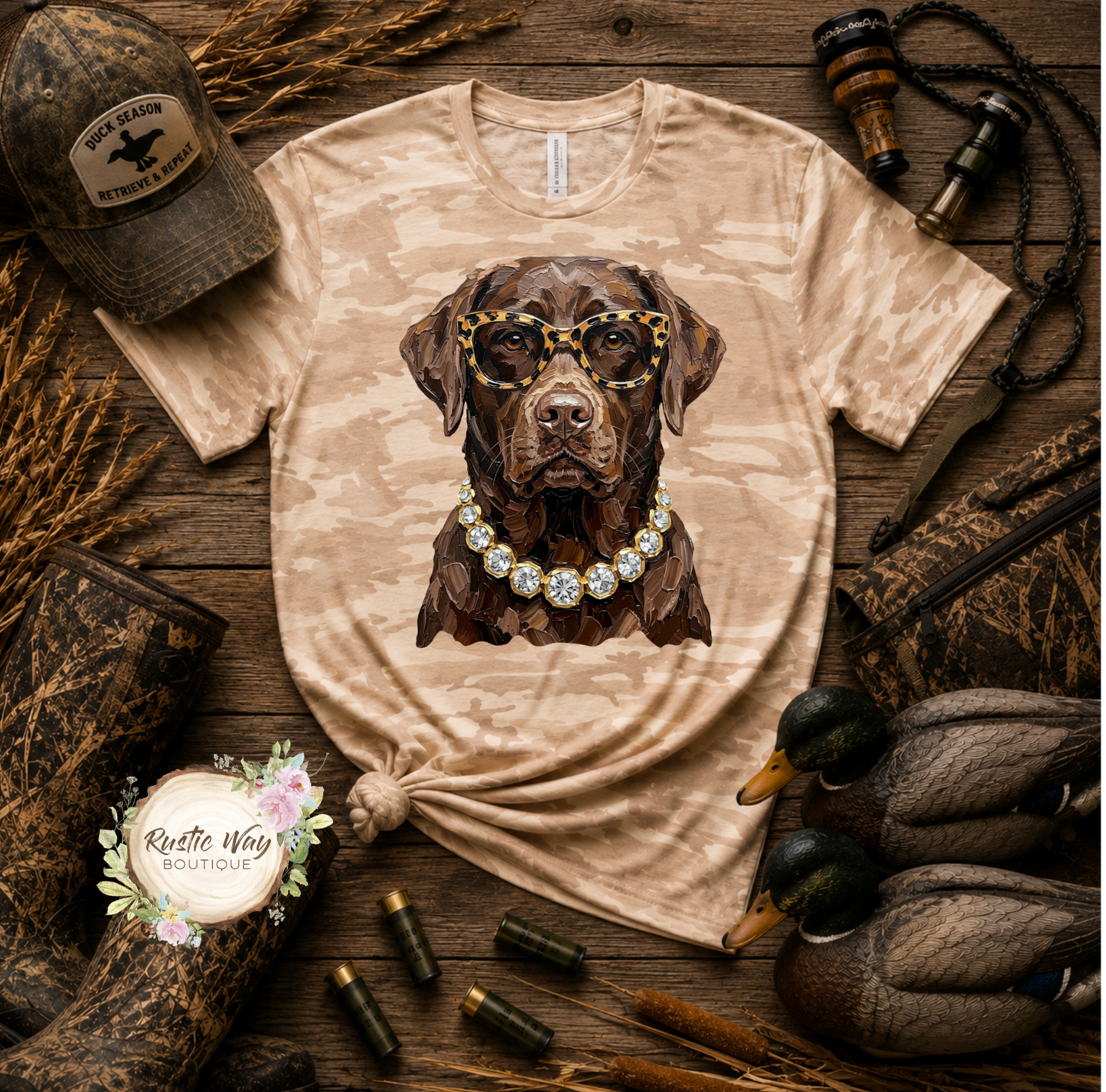 Blingy Duck Or Chocolate Lab Natural Camo T Shirt (Youth & Adult)