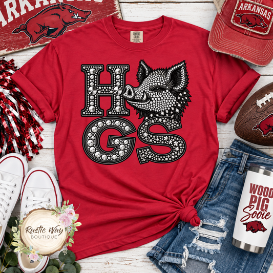 Go Hogs Faux Rhinestone Youth & Adult Sizes (Short/Long Sleeve Shirt)