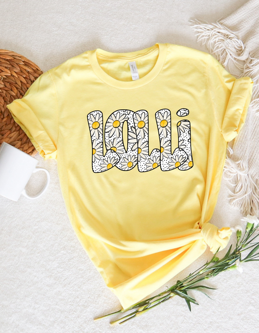 Mama, Grandma, Lolli, or Nanny Daisy Print T Shirt