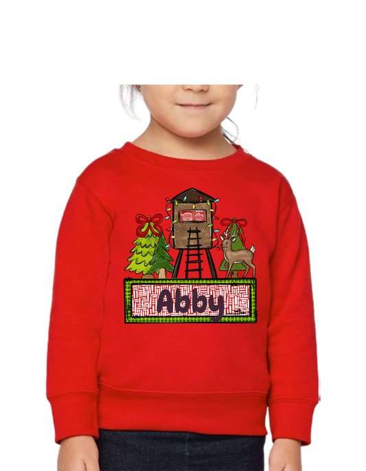 Personalized Girl Deer Stand Christmas Design Long Sleeves or Sweatshirt