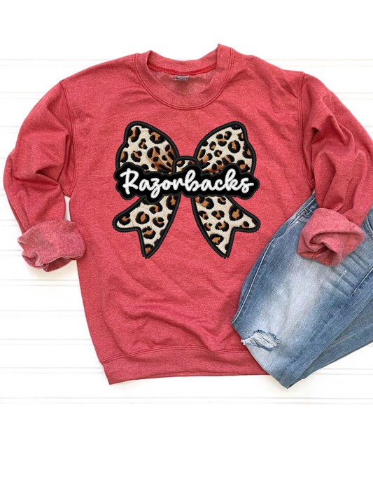 Razorbacks Leopard Bow Long Sleeve Shirt or Sweatshirt