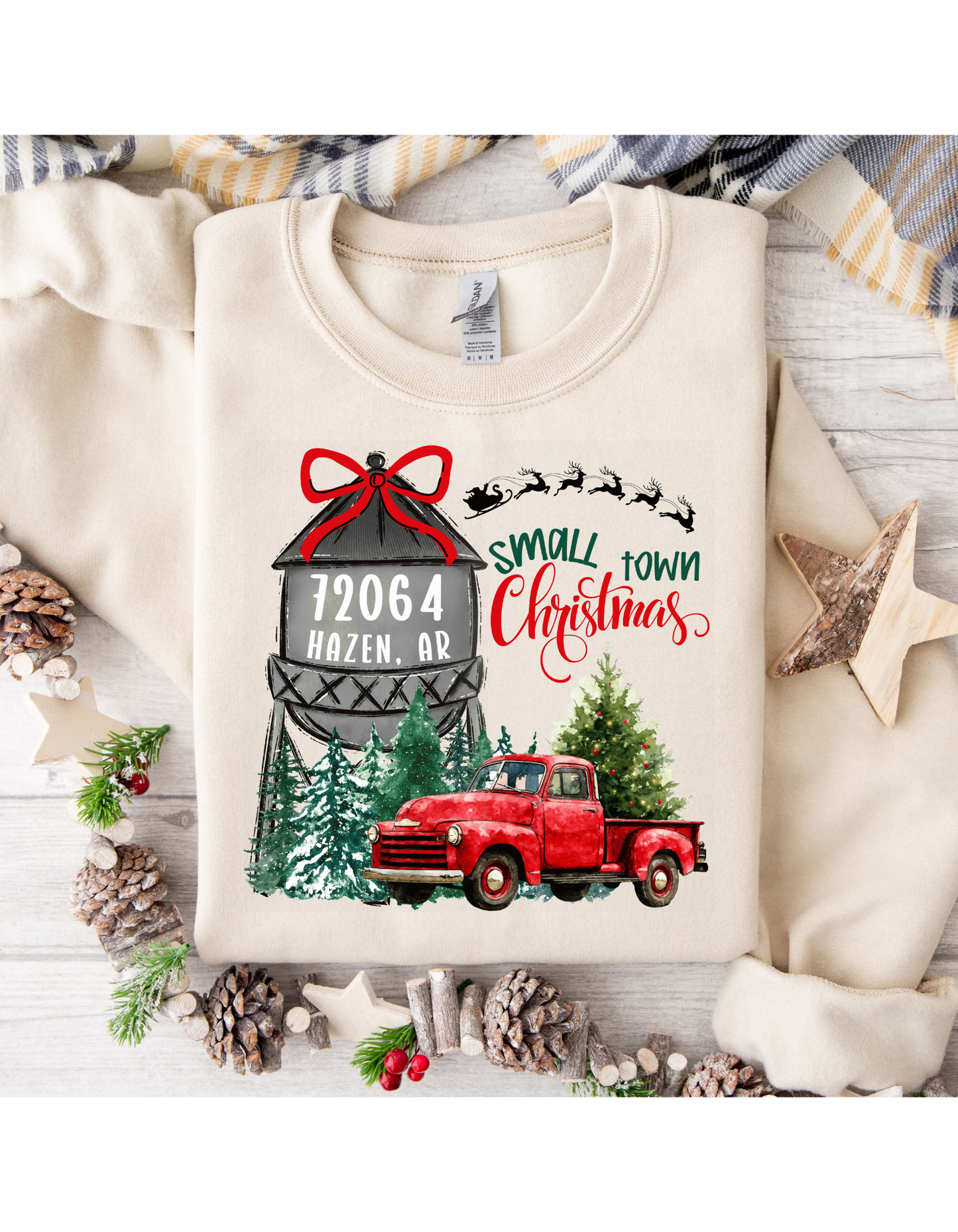 Custom Small Town Christmas Short/Long Sleeve Shirt or Sweatshirt