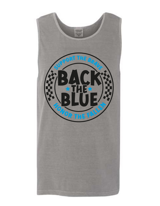 Support the Brave Honor the Fallen Back the Blue retro style tank top (gray)