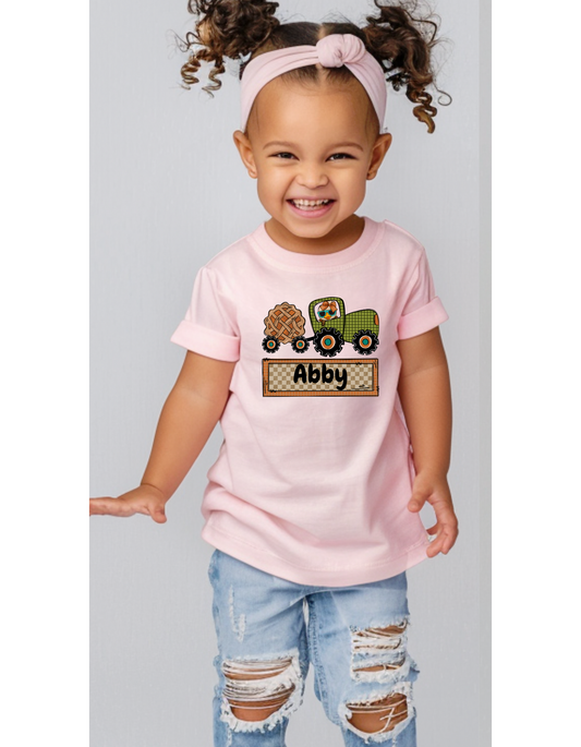 Turkey and Tractor Personalized Girl Short or Long Sleeve T Shirt (toddler/youth)