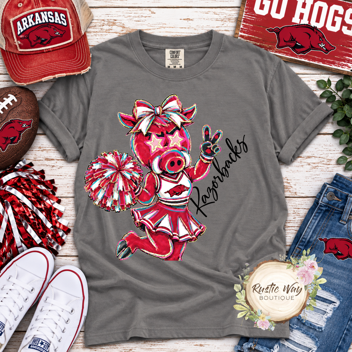Oversized Razorback Mascot Cheerleader Short/Long Sleeve T Shirt