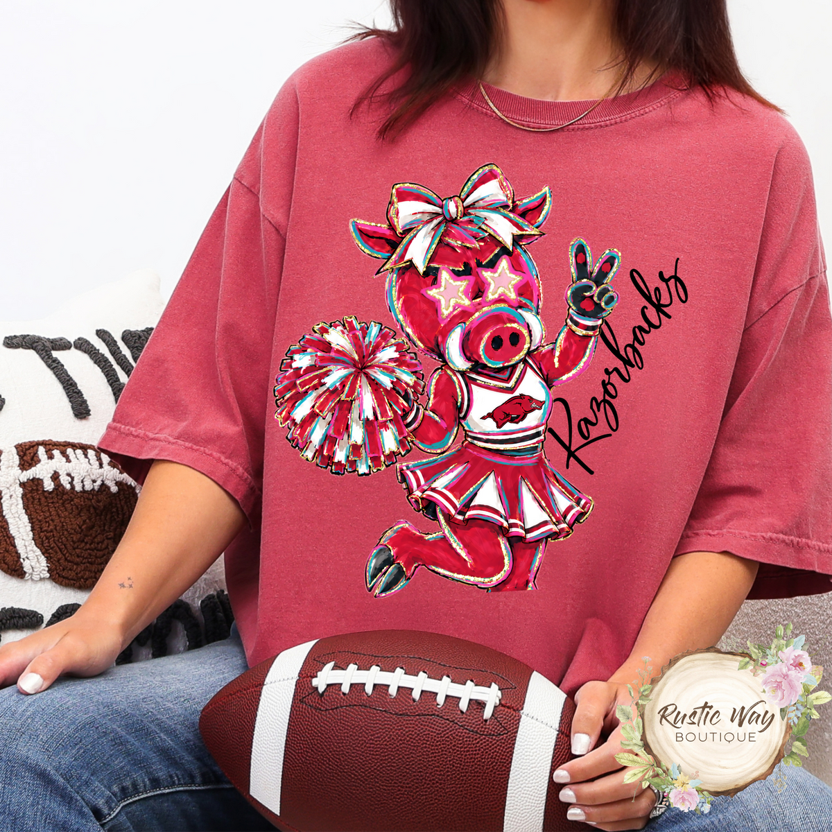 Oversized Razorback Mascot Cheerleader Short/Long Sleeve T Shirt