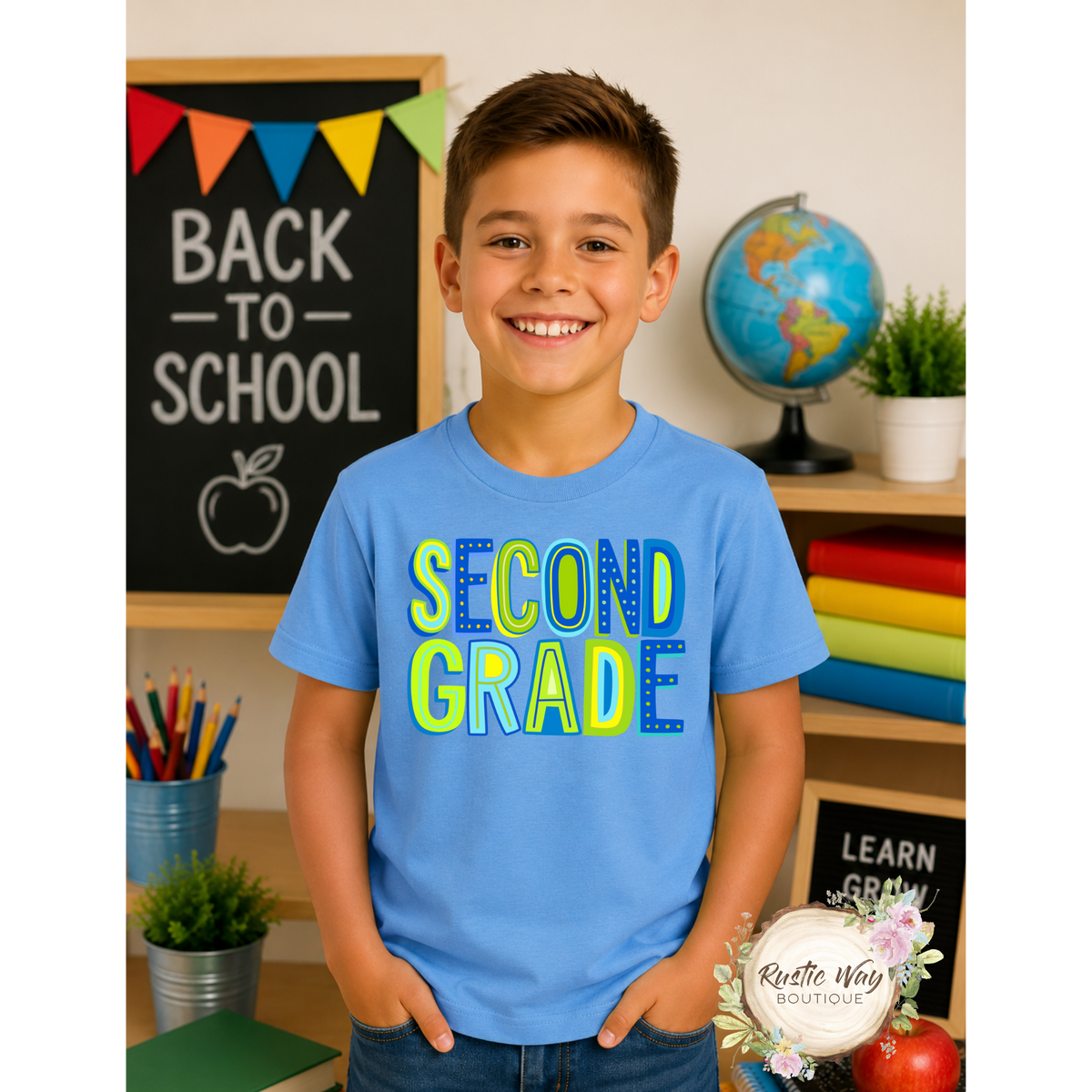 Green and Blue Print Grade Level T Shirt