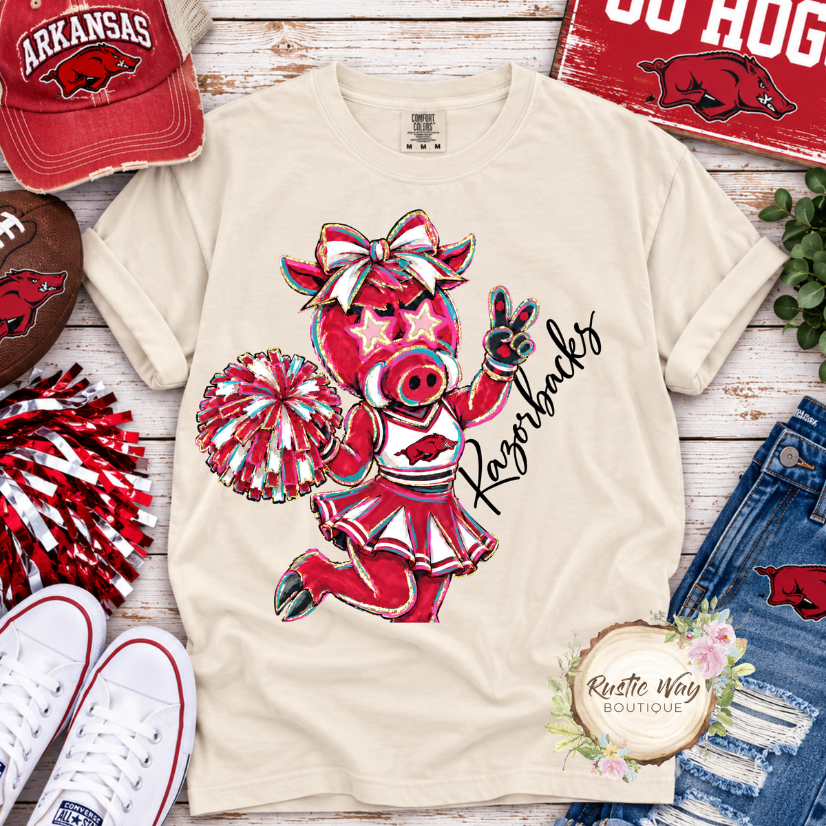 Oversized Razorback Mascot Cheerleader Short/Long Sleeve T Shirt