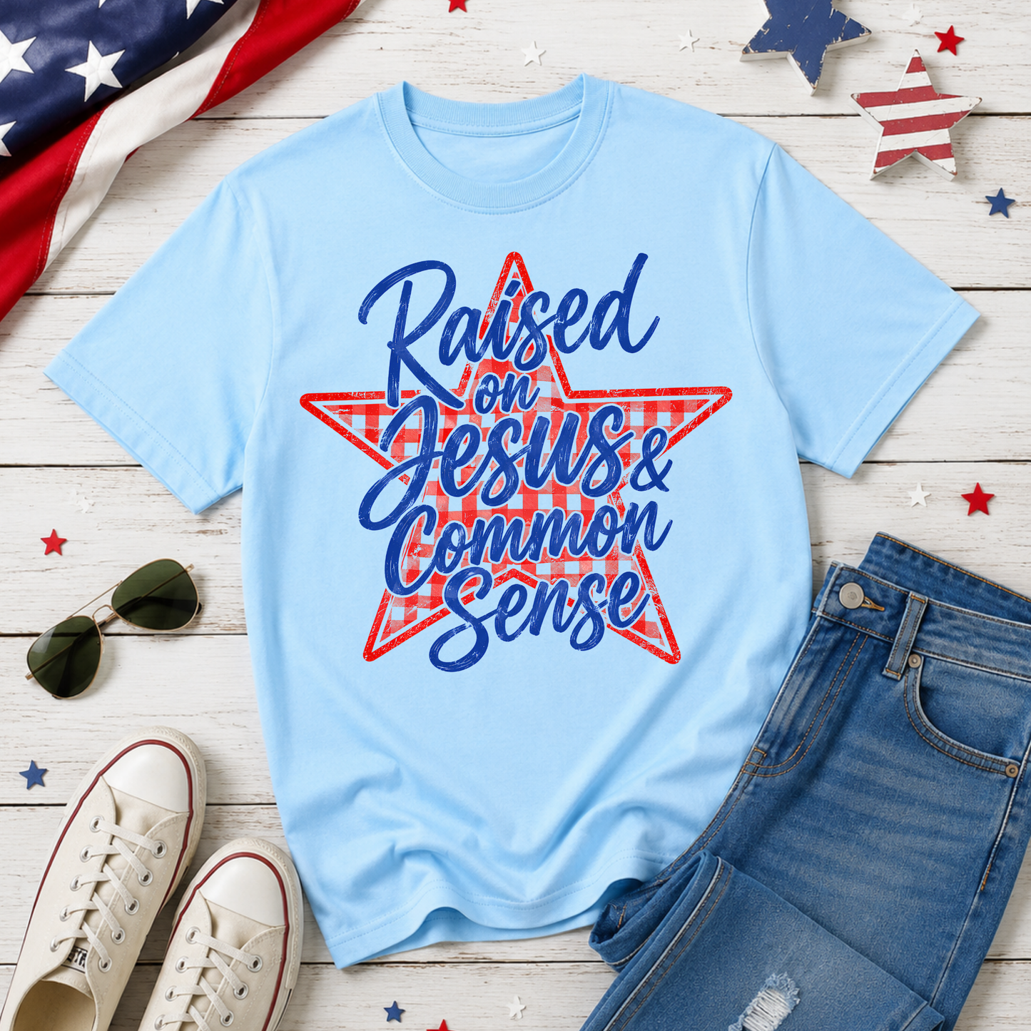 Raised On Jesus & Common Sense Tank Top or T Shirt