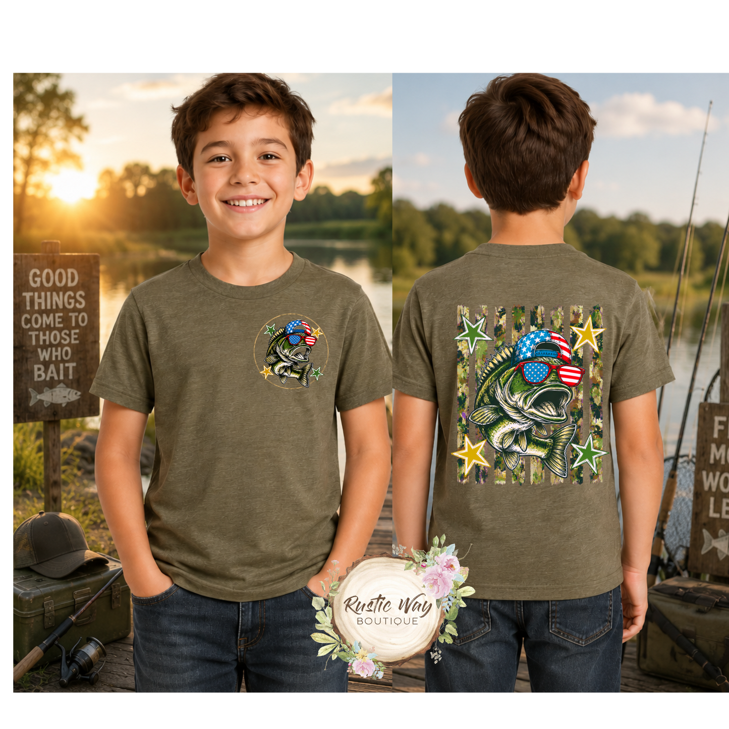 Patriotic Bass Fishing T Shirt (Youth & Adult Sizes)