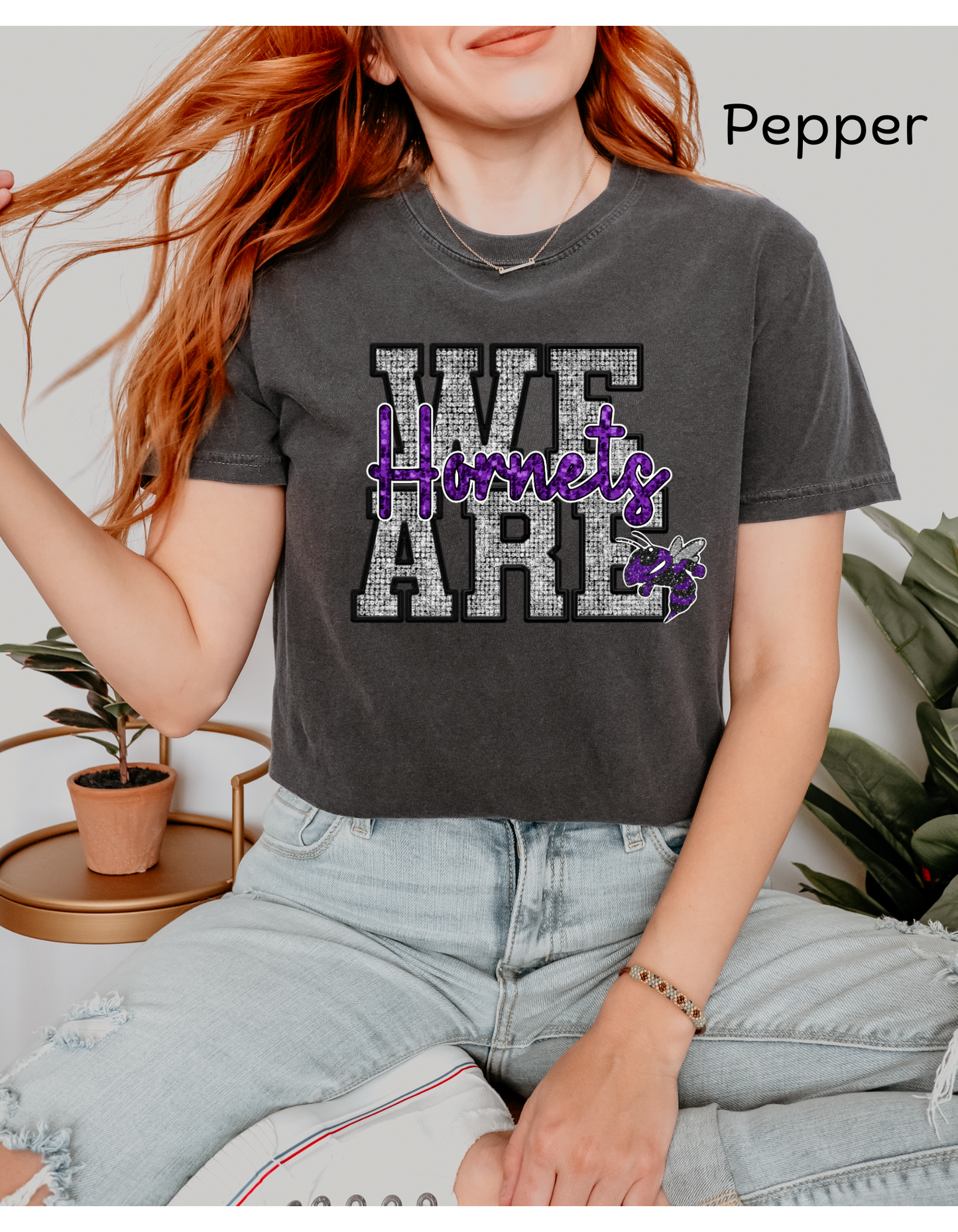 We Are Hornets faux sequin T shirt