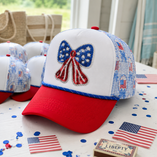 Sequin Patriotic Bow Foam Trucker Hat