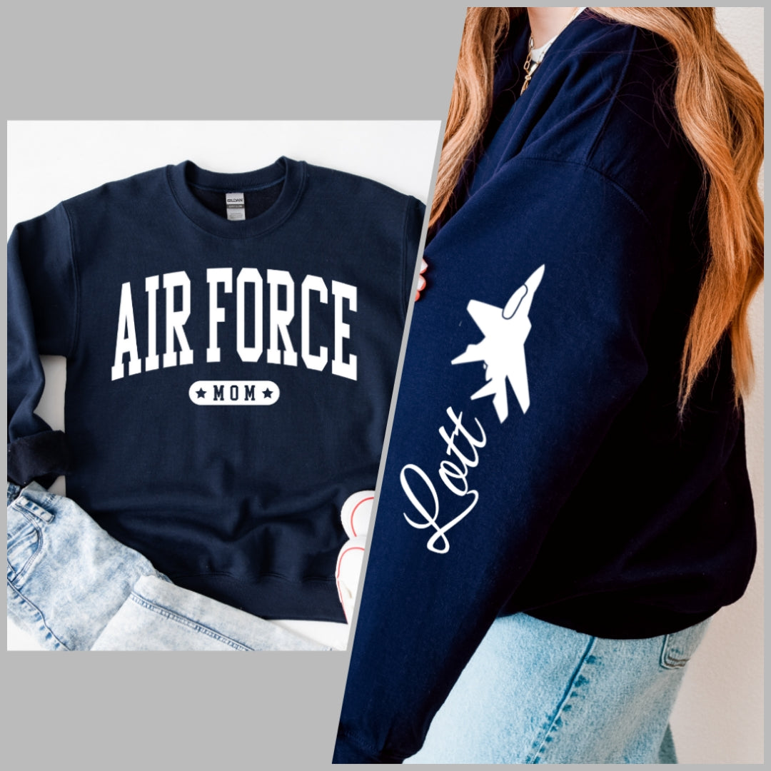 Airforce Mom With Sleeve Design Short/Long Sleeve, Sweatshirt, or Hoodie